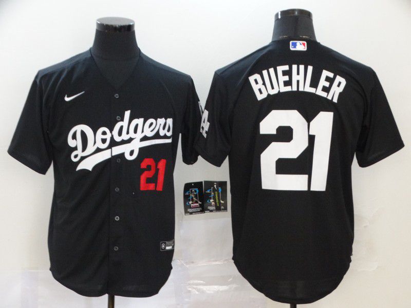 Men Los Angeles Dodgers #21 Buehler Black Nike Game MLB Jerseys